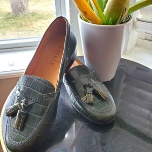 Ralph Lauren crocodile leather flats loafers